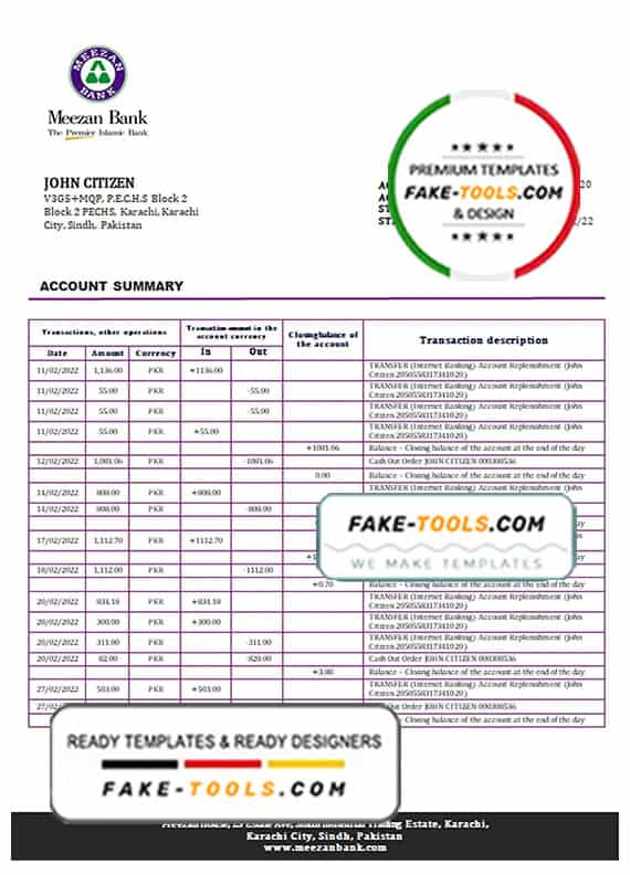 Pakistan Meezan bank statement template in Word and PDF format Pakistan Meezan bank statement template in Word and PDF format