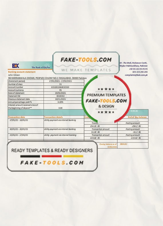 Pakistan The Bank of Khyber bank statement easy to fill template in Excel and PDF format Pakistan The Bank of Khyber bank statement easy to fill template in Excel and PDF format