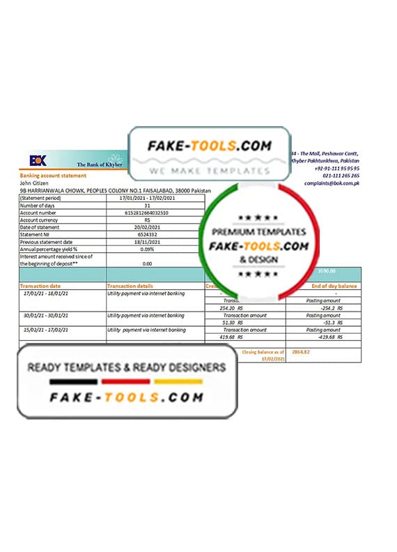Pakistan The Bank of Khyber bank statement easy to fill template in Excel and PDF format Pakistan The Bank of Khyber bank statement easy to fill template in Excel and PDF format