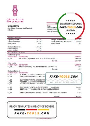 Palestine Bank of Palestine bank statement template in Word and PDF format Palestine Bank of Palestine bank statement template in Word and PDF format