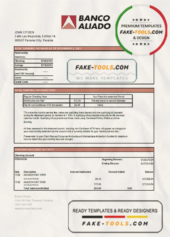Panama Banco Aliado bank statement easy to fill template in Excel and PDF format Panama Banco Aliado bank statement easy to fill template in Excel and PDF format