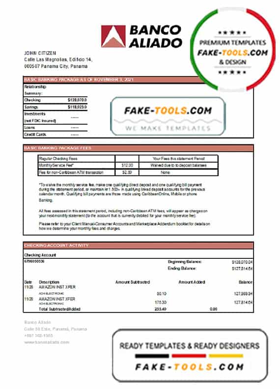Panama Banco Aliado bank statement easy to fill template in Excel and PDF format Panama Banco Aliado bank statement easy to fill template in Excel and PDF format