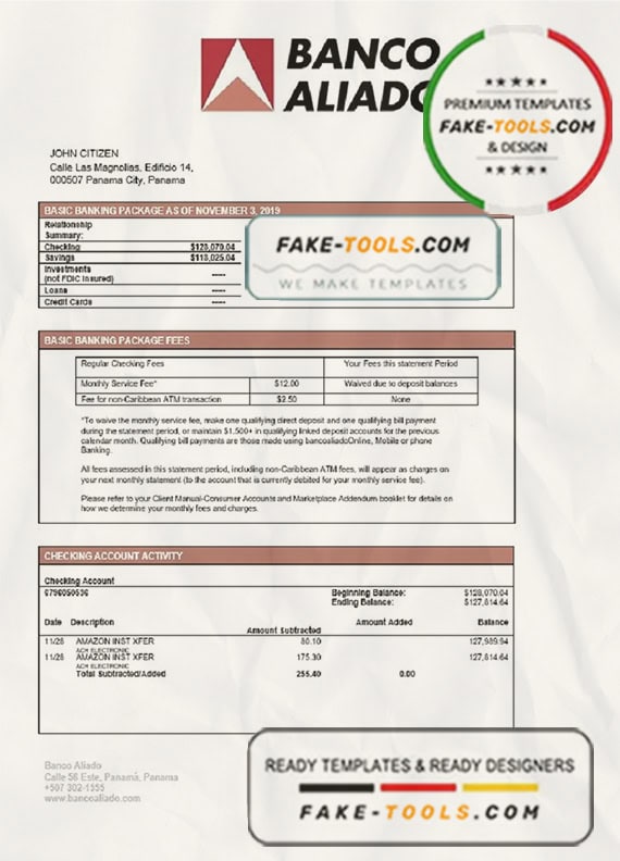 Panama Banco Aliado bank statement template, Word and PDF format (.doc and .pdf) Panama Banco Aliado bank statement template, Word and PDF format (.doc and .pdf)