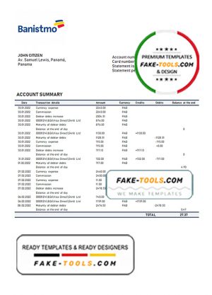 Panama Banistmo bank statement template in Word and PDF format Panama Banistmo bank statement template in Word and PDF format