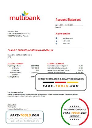 Panama Multibank bank statement easy to fill template in .xls and .pdf file format Panama Multibank bank statement easy to fill template in .xls and .pdf file format