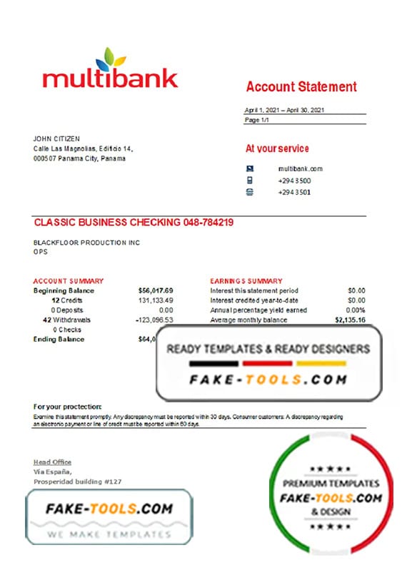 Panama Multibank bank statement easy to fill template in .xls and .pdf file format Panama Multibank bank statement easy to fill template in .xls and .pdf file format
