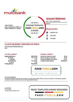 Panama Multibank proof of address bank statement template in Word and PDF format Panama Multibank proof of address bank statement template in Word and PDF format