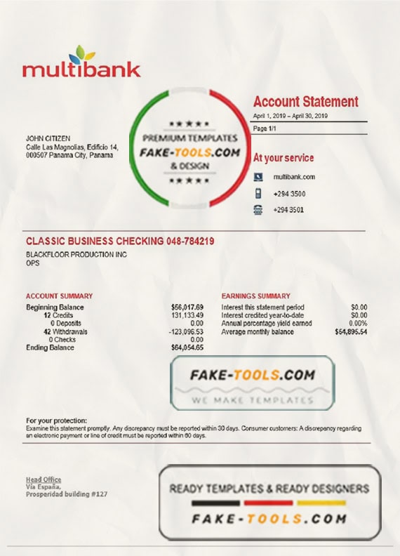 Panama Multibank proof of address bank statement template in Word and PDF format Panama Multibank proof of address bank statement template in Word and PDF format