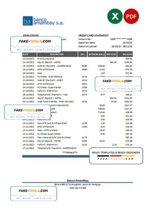 Paraguay Banco Amambay bank statement Excel and PDF template