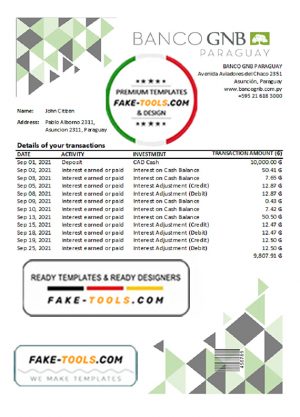 Paraguay Banco Continental S.A.E.C.A. bank statement easy to fill template in .xls and .pdf file format