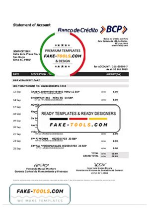 Peru Banco de Credito del Peru (BCP) proof of address bank statement template in Word and PDF format
