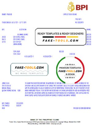 Philippines Bank of the Philippine Islands (BPI) bank statement template in Word and PDF format, version 2
