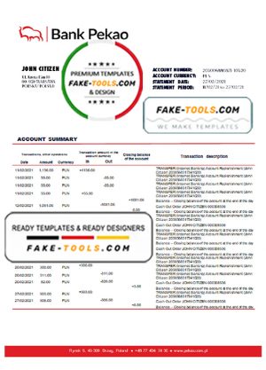 Poland Bank Pekao S.A bank statement template in .doc and .pdf format, fully editable