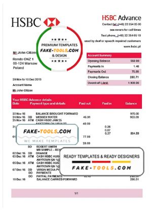 Poland HSBC bank statement template in .doc and .pdf format, fully editable Poland HSBC bank statement template in .doc and .pdf format, fully editable