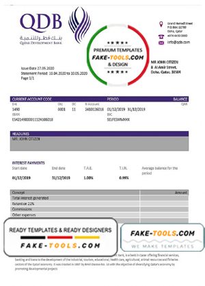 Qatar Development Bank statement template, Word and PDF format (.doc and .pdf)