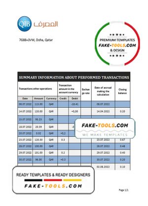 Qatar Qatar Islamic Bank statement template in Word and PDF format