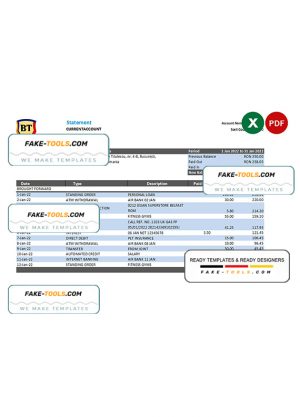 Romania Banca Transilvania bank statement, Excel and PDF template