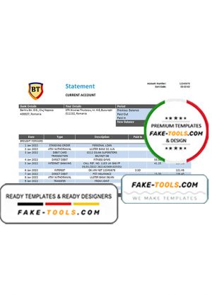 Romania Banca Transilvania bank statement template in Word and PDF format, version 2