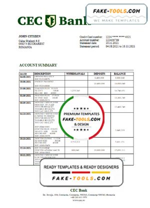 Romania CEC Bank statement template in Word and PDF format