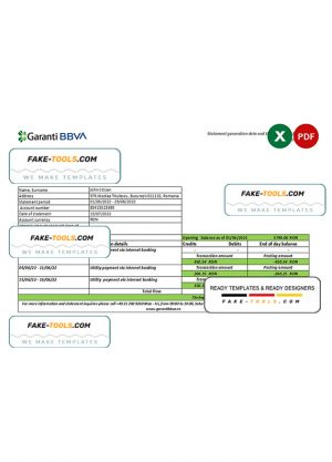 Romania Garanti BBVA bank statement, Excel and PDF template Romania Garanti BBVA bank statement, Excel and PDF template