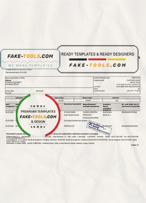 Romania Raiffeisen bank statement template in Excel and PDF format Romania Raiffeisen bank statement template in Excel and PDF format