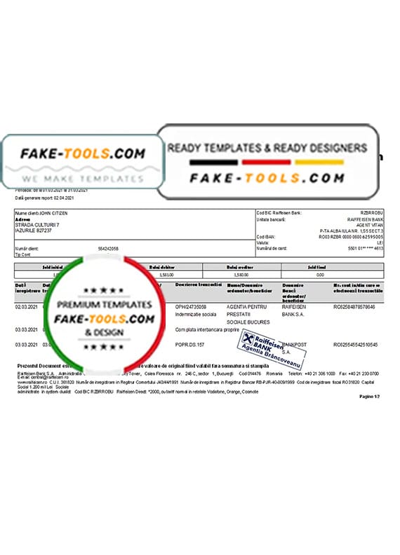 Romania Raiffeisen bank statement template in Excel and PDF format Romania Raiffeisen bank statement template in Excel and PDF format