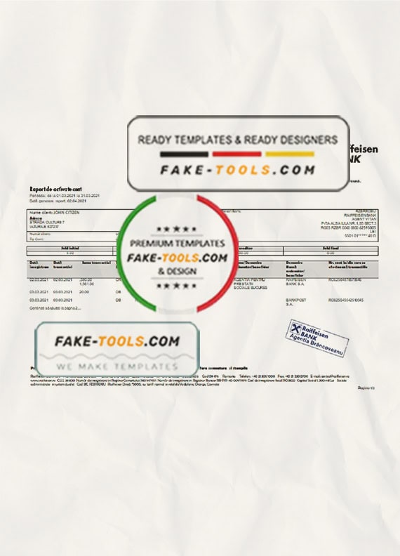Romania Raiffeisen bank statement template in Word and PDF format Romania Raiffeisen bank statement template in Word and PDF format
