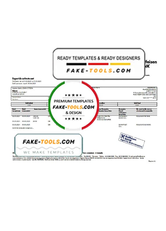 Romania Raiffeisen bank statement template in Word and PDF format Romania Raiffeisen bank statement template in Word and PDF format