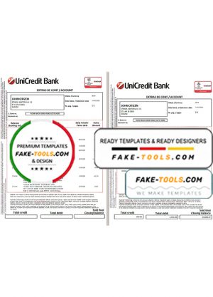 Romania UniCredit Bank statement template in Excel and PDF format (2 pages) in Romanian and English languages Romania UniCredit Bank statement template in Excel and PDF format (2 pages) in Romanian and English languages