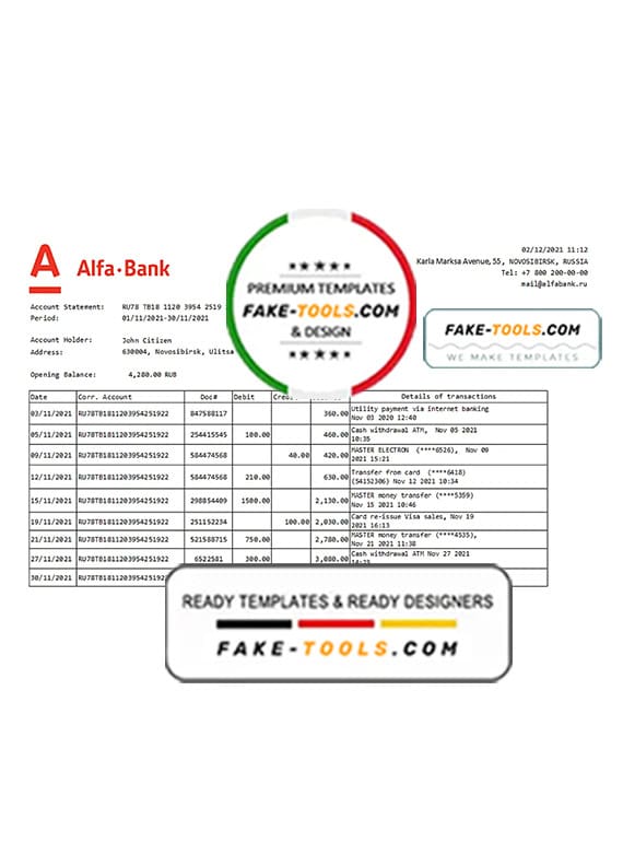Russia Alfa bank proof of address statement template in Word and PDF format Russia Alfa bank proof of address statement template in Word and PDF format