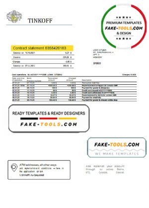 Russia Tinkoff bank proof of address statement (English version) template in Word and PDF format Russia Tinkoff bank proof of address statement (English version) template in Word and PDF format