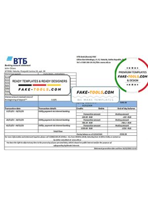 Russia VTB bank statement easy to fill template in .xls and .pdf file format Russia VTB bank statement easy to fill template in .xls and .pdf file format