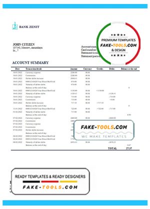 Russia Zenit Bank bank proof of address statement template in Word and PDF format Russia Zenit Bank bank proof of address statement template in Word and PDF format