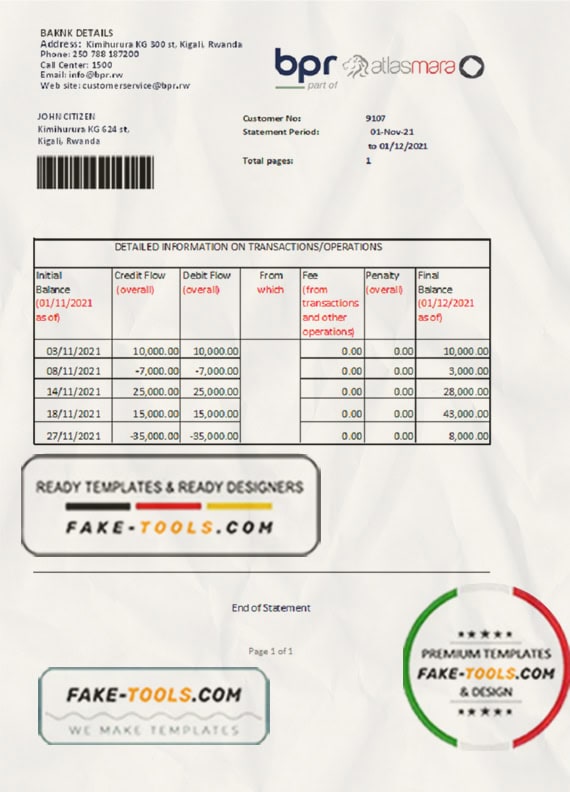 Rwanda BPR bank statement easy to fill template in Excel and PDF format Rwanda BPR bank statement easy to fill template in Excel and PDF format