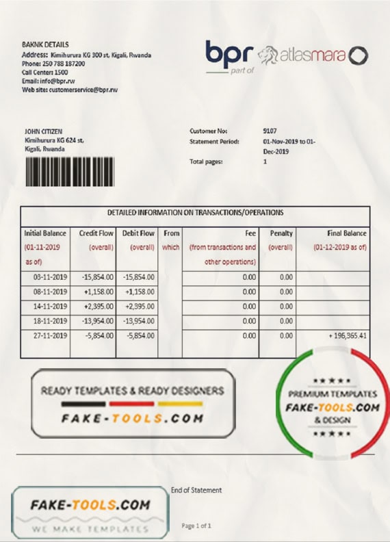 Rwanda BPR bank statement template in Word and PDF format Rwanda BPR bank statement template in Word and PDF format