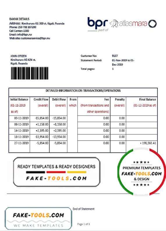 Rwanda BPR bank statement template in Word and PDF format Rwanda BPR bank statement template in Word and PDF format