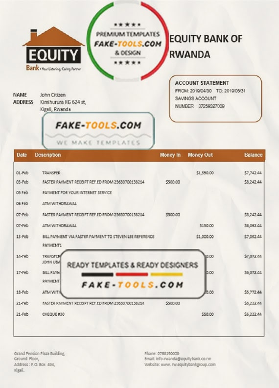 Rwanda Equity Bank of Rwanda proof of address bank statement template in Word and PDF format Rwanda Equity Bank of Rwanda proof of address bank statement template in Word and PDF format