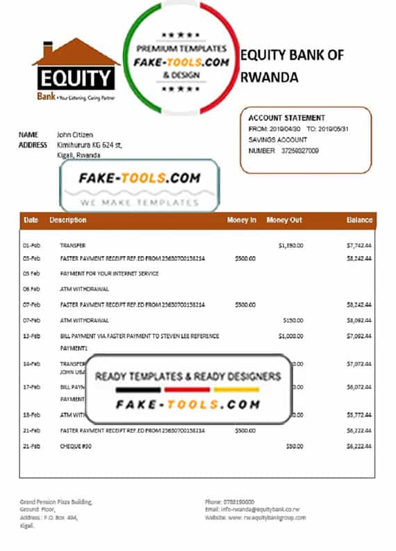 Rwanda Equity Bank of Rwanda proof of address bank statement template in Word and PDF format Rwanda Equity Bank of Rwanda proof of address bank statement template in Word and PDF format