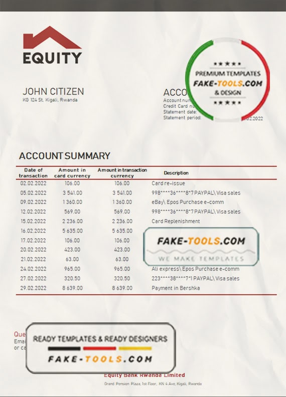 Rwanda Equity bank proof of address statement template in Word and PDF format Rwanda Equity bank proof of address statement template in Word and PDF format