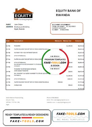 Rwanda Equity Bank statement easy to fill template in .xls and .pdf file format Rwanda Equity Bank statement easy to fill template in .xls and .pdf file format