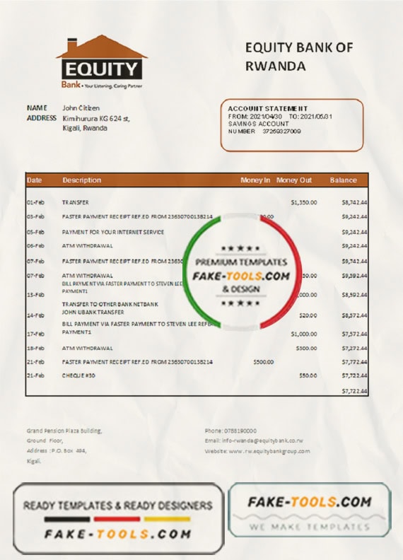 Rwanda Equity Bank statement easy to fill template in .xls and .pdf file format Rwanda Equity Bank statement easy to fill template in .xls and .pdf file format