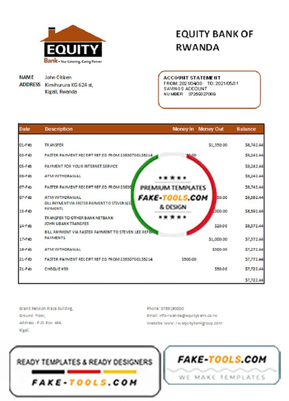 Rwanda Equity Bank statement easy to fill template in .xls and .pdf file format Rwanda Equity Bank statement easy to fill template in .xls and .pdf file format