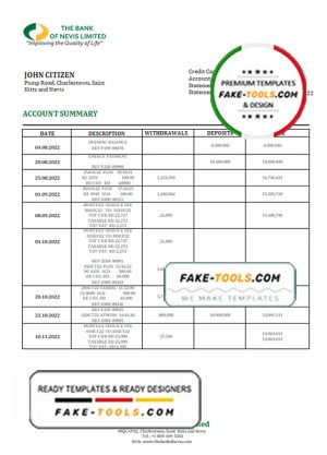 Saint Kitts and Nevis The Bank of Nevis bank proof of address statement template in Word and PDF format