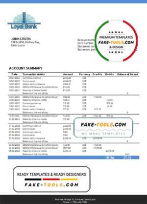 Saint Lucia Loyal Bank bank proof of address statement template in Word and PDF format