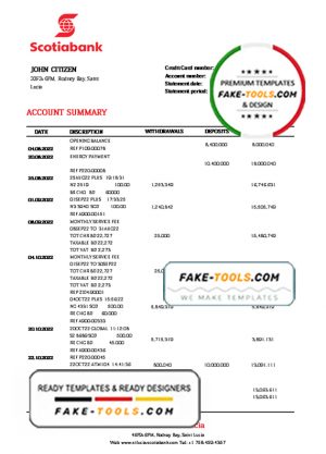 Saint Lucia Scotiabank bank proof of address statement template in Word and PDF format