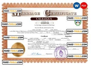Argentina marriage certificate Word and PDF template, fully editable