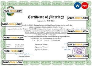 Azerbaijan marriage certificate Word and PDF template, fully editable