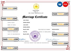 Bangladesh marriage certificate Word and PDF template, fully editable