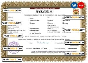 Belgium marriage certificate Word and PDF template, fully editable