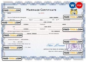 Benin marriage certificate Word and PDF template, completely editable
